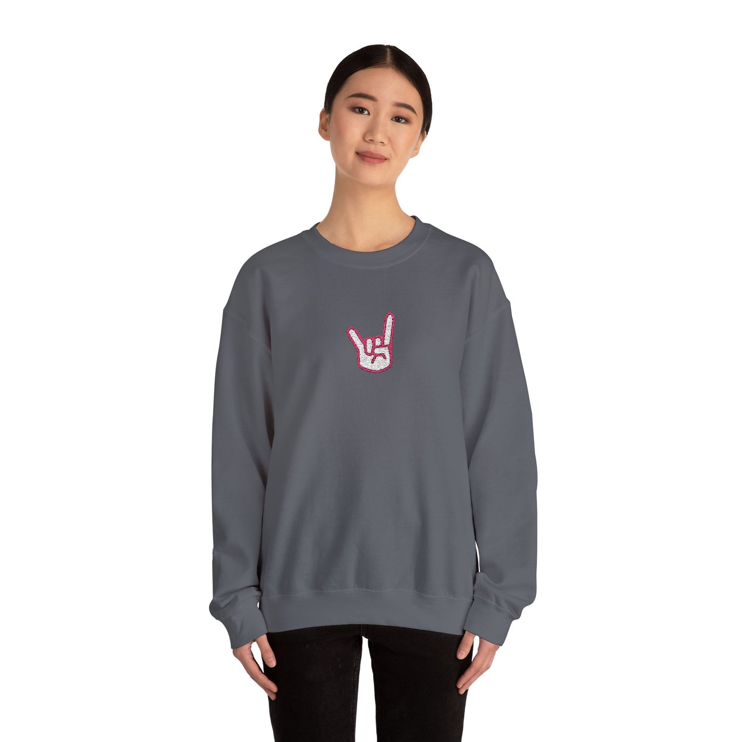 Hook 'Em Hand Embroidered Unisex Heavy Blend Crewneck
