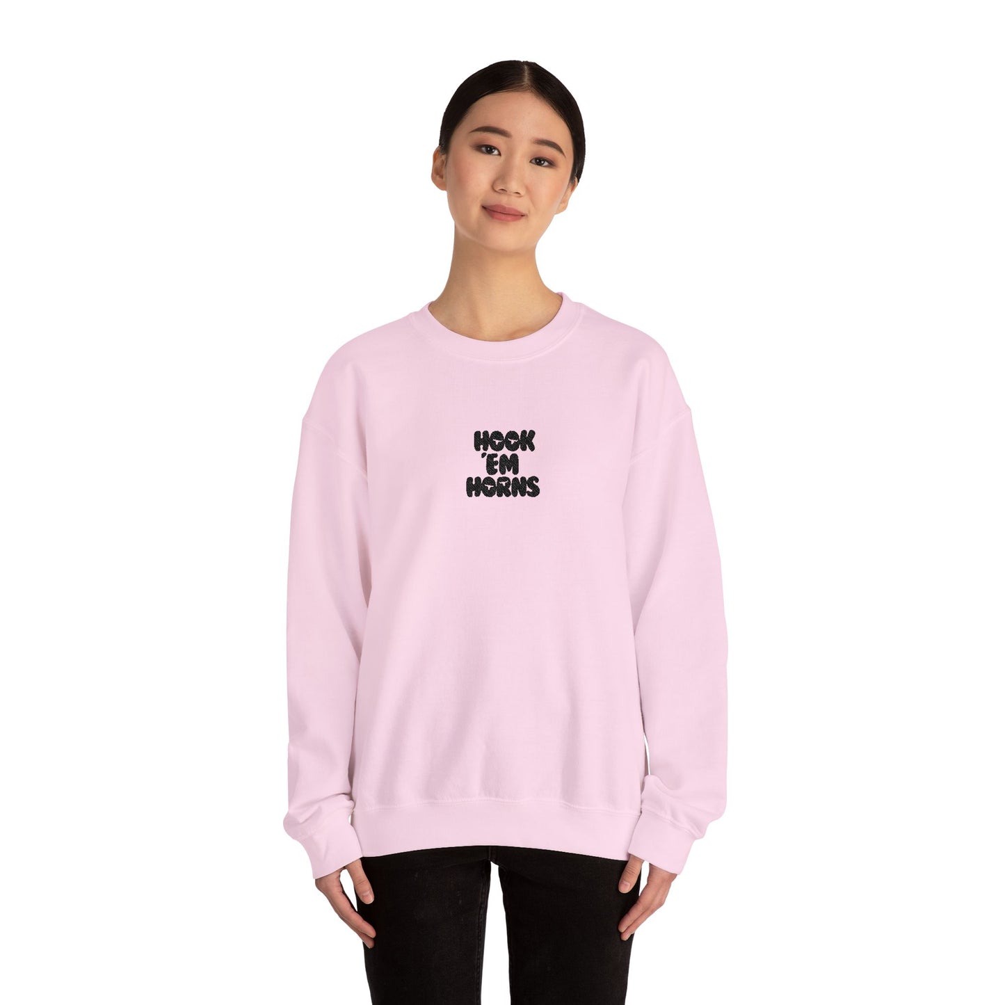 Hook 'Em Horns Embroidered Unisex Heavy Blend Crewneck