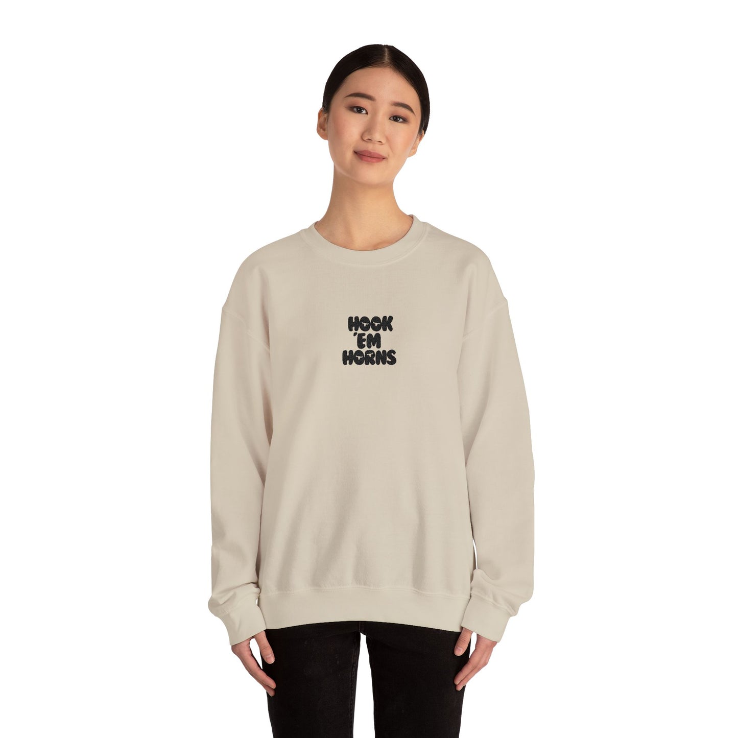 Hook 'Em Horns Embroidered Unisex Heavy Blend Crewneck