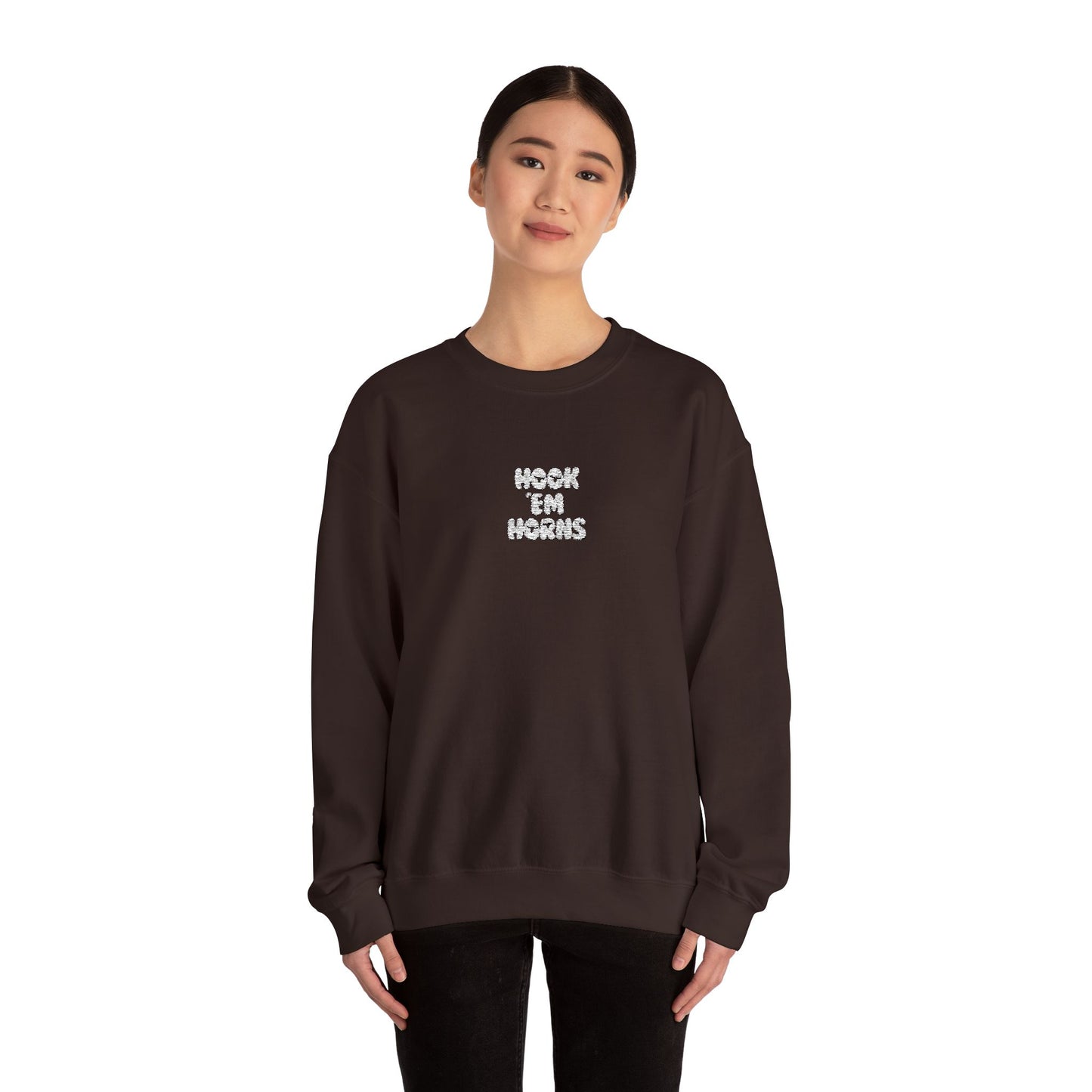 Hook 'Em Horns Embroidered Unisex Heavy Blend Crewneck