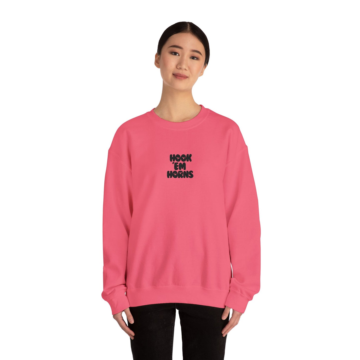 Hook 'Em Horns Embroidered Unisex Heavy Blend Crewneck