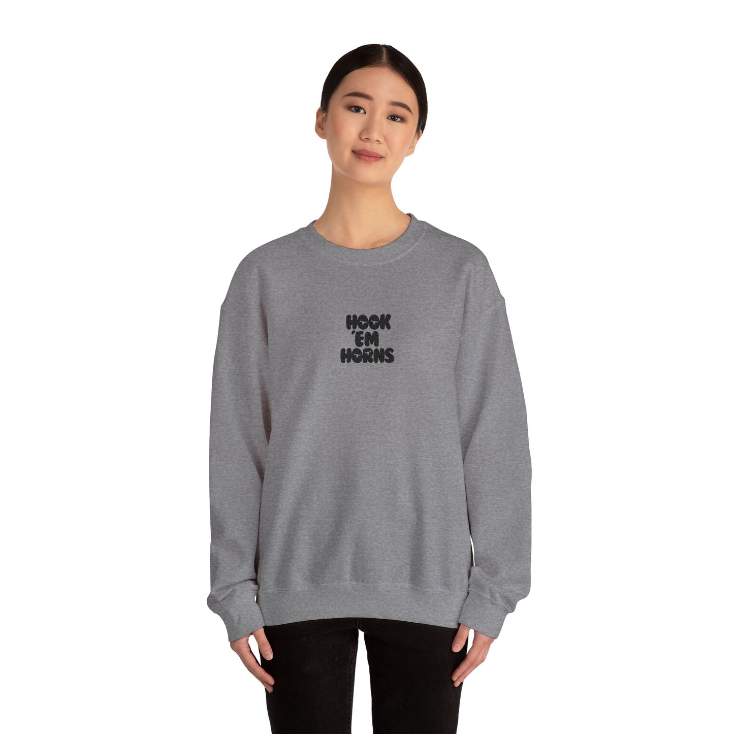 Hook 'Em Horns Embroidered Unisex Heavy Blend Crewneck