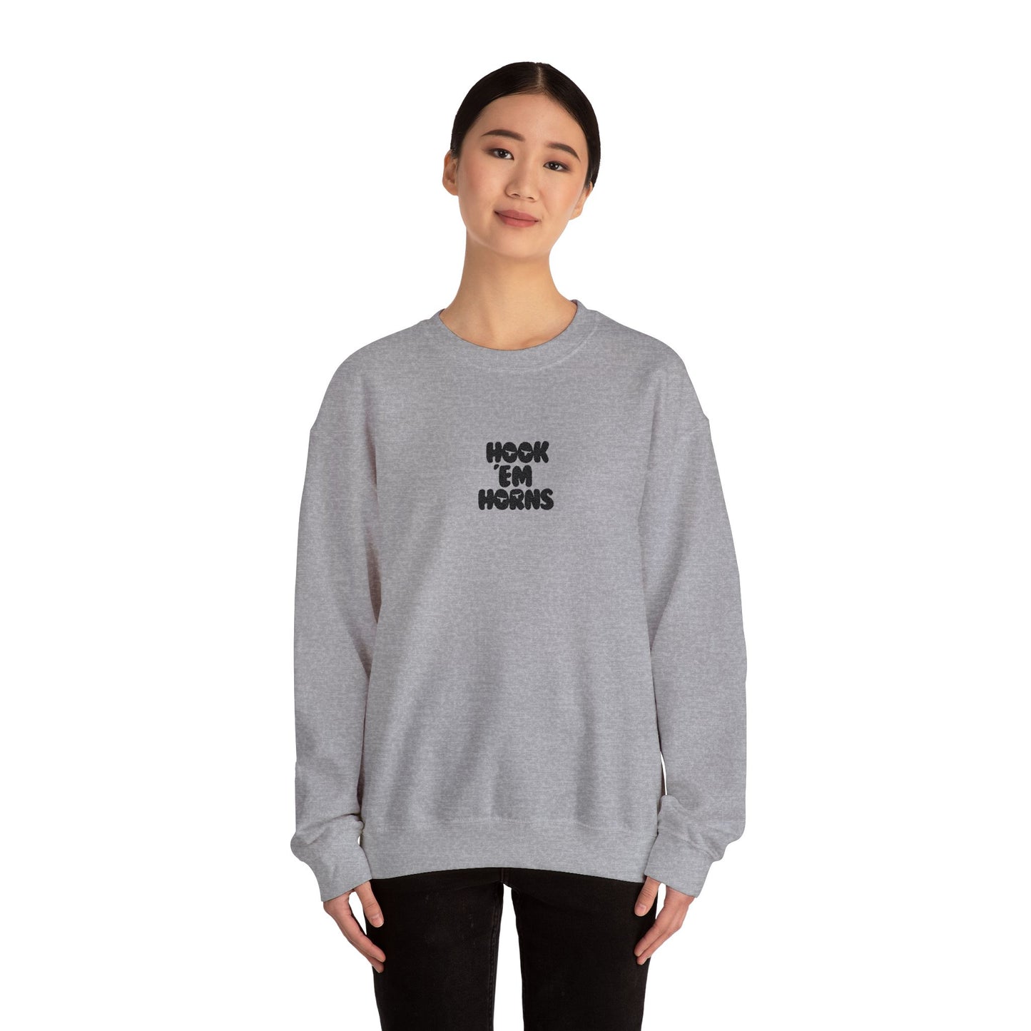 Hook 'Em Horns Embroidered Unisex Heavy Blend Crewneck