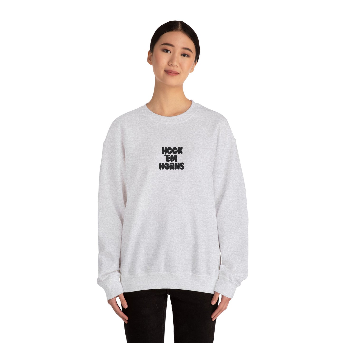 Hook 'Em Horns Embroidered Unisex Heavy Blend Crewneck