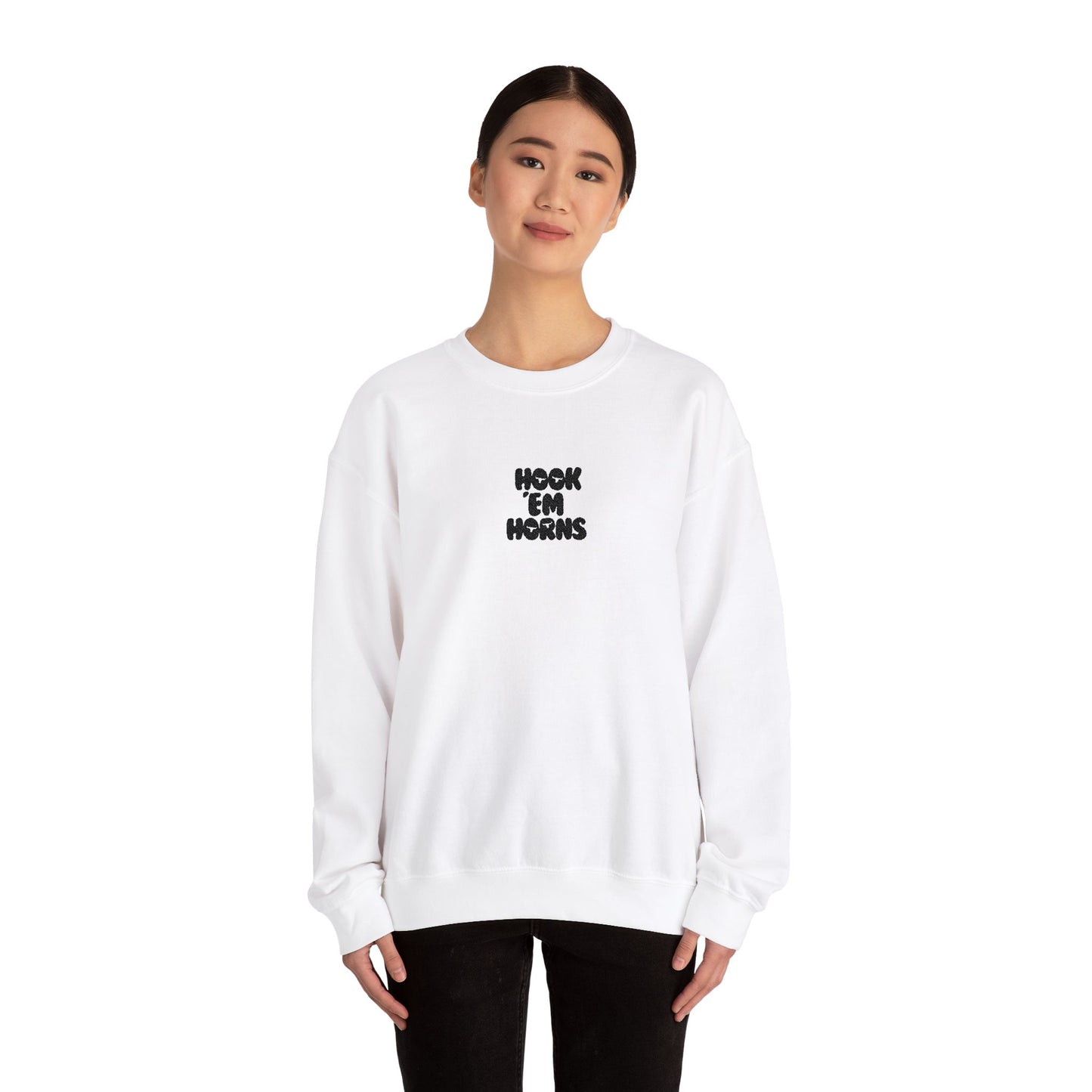 Hook 'Em Horns Embroidered Unisex Heavy Blend Crewneck