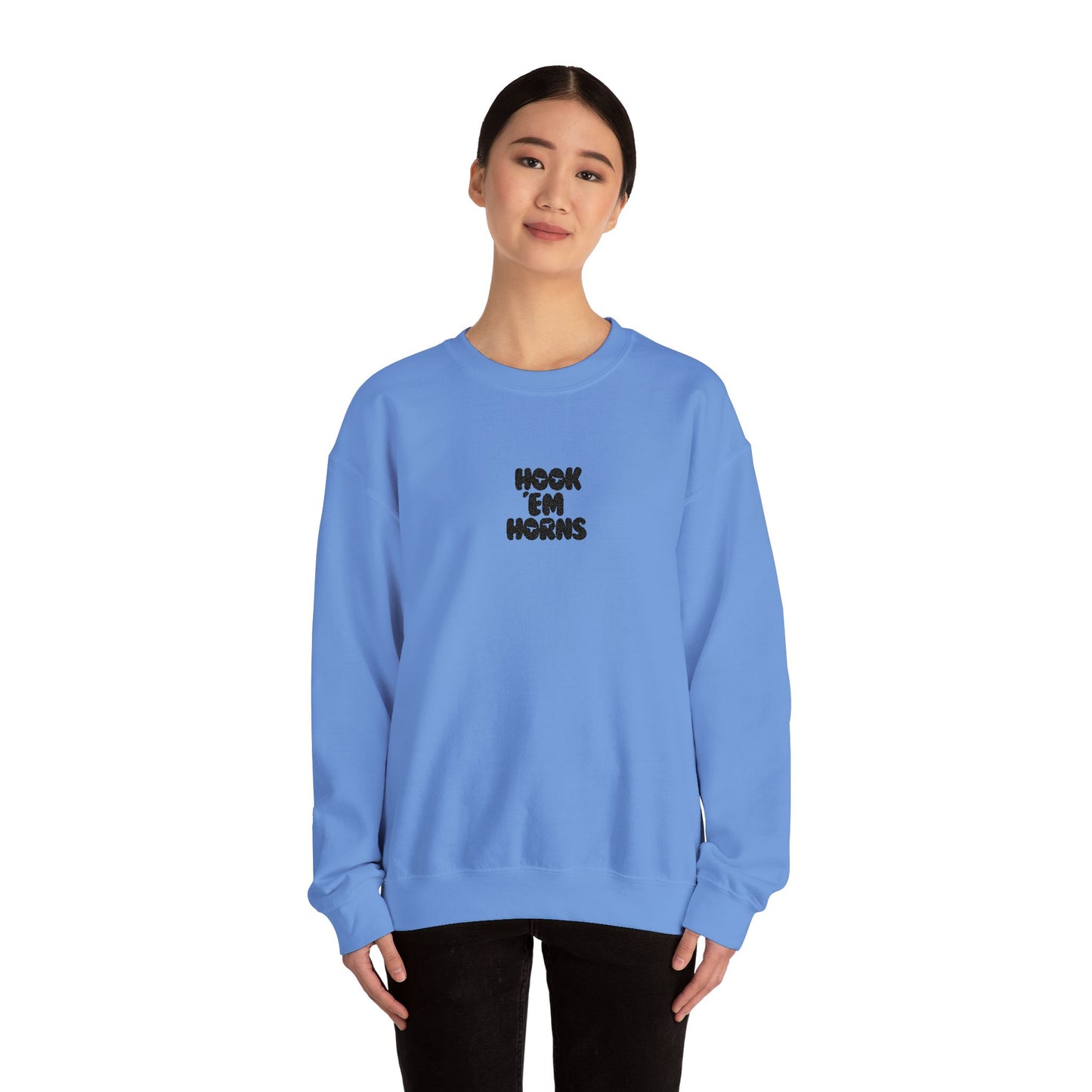 Hook 'Em Horns Embroidered Unisex Heavy Blend Crewneck