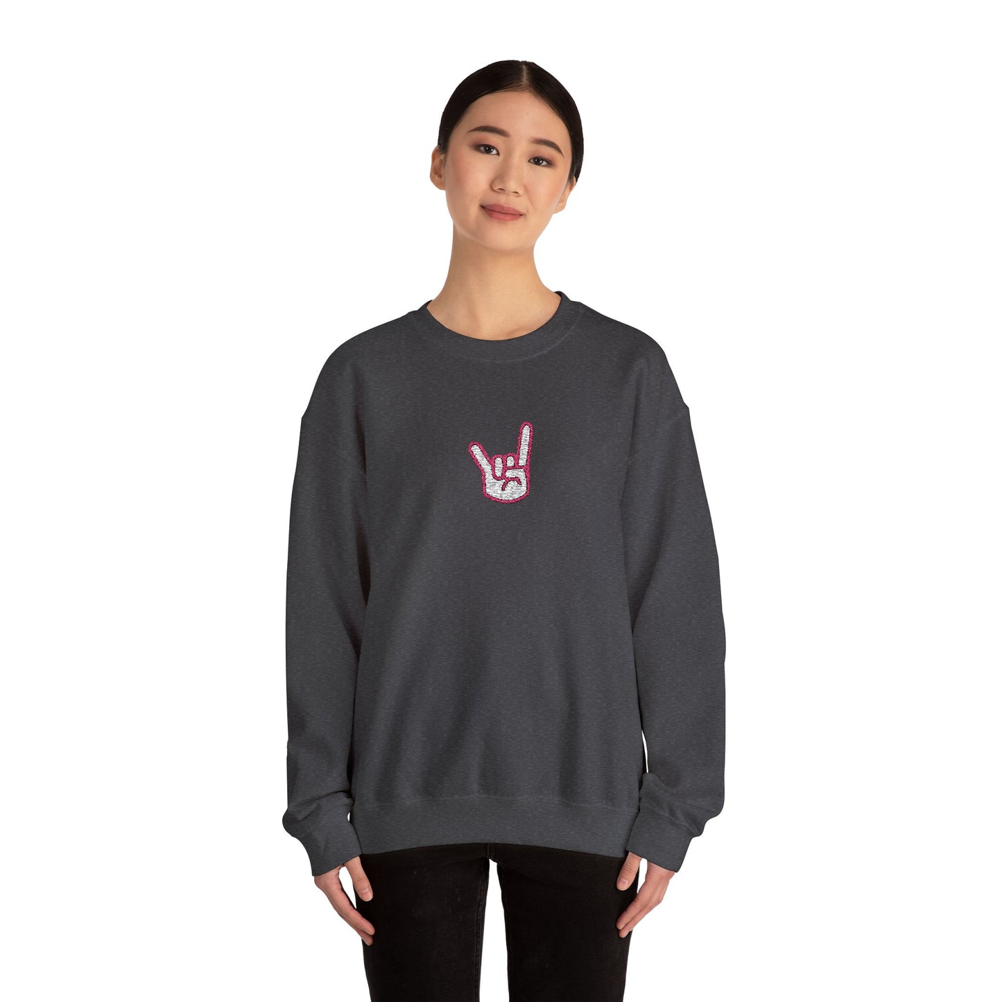 Hook 'Em Hand Embroidered Unisex Heavy Blend Crewneck