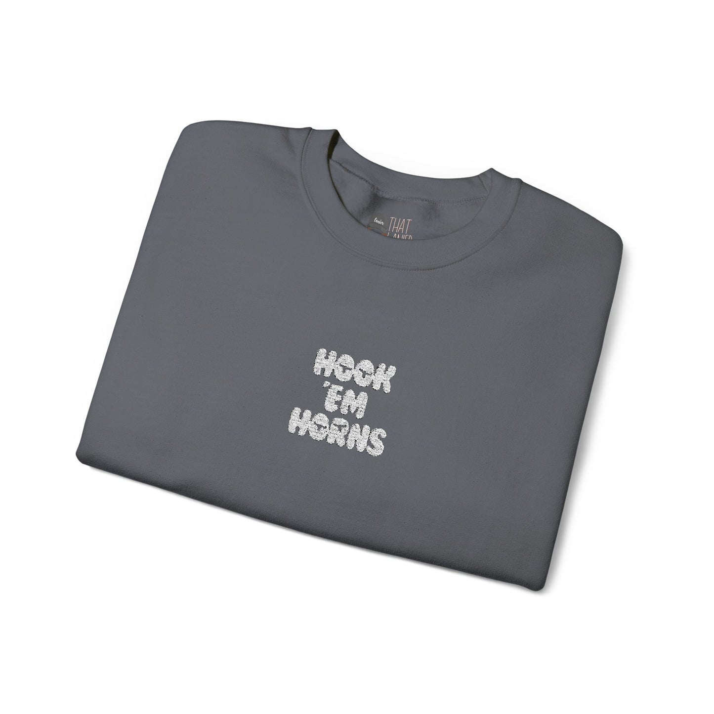 Hook 'Em Horns Embroidered Unisex Heavy Blend Crewneck