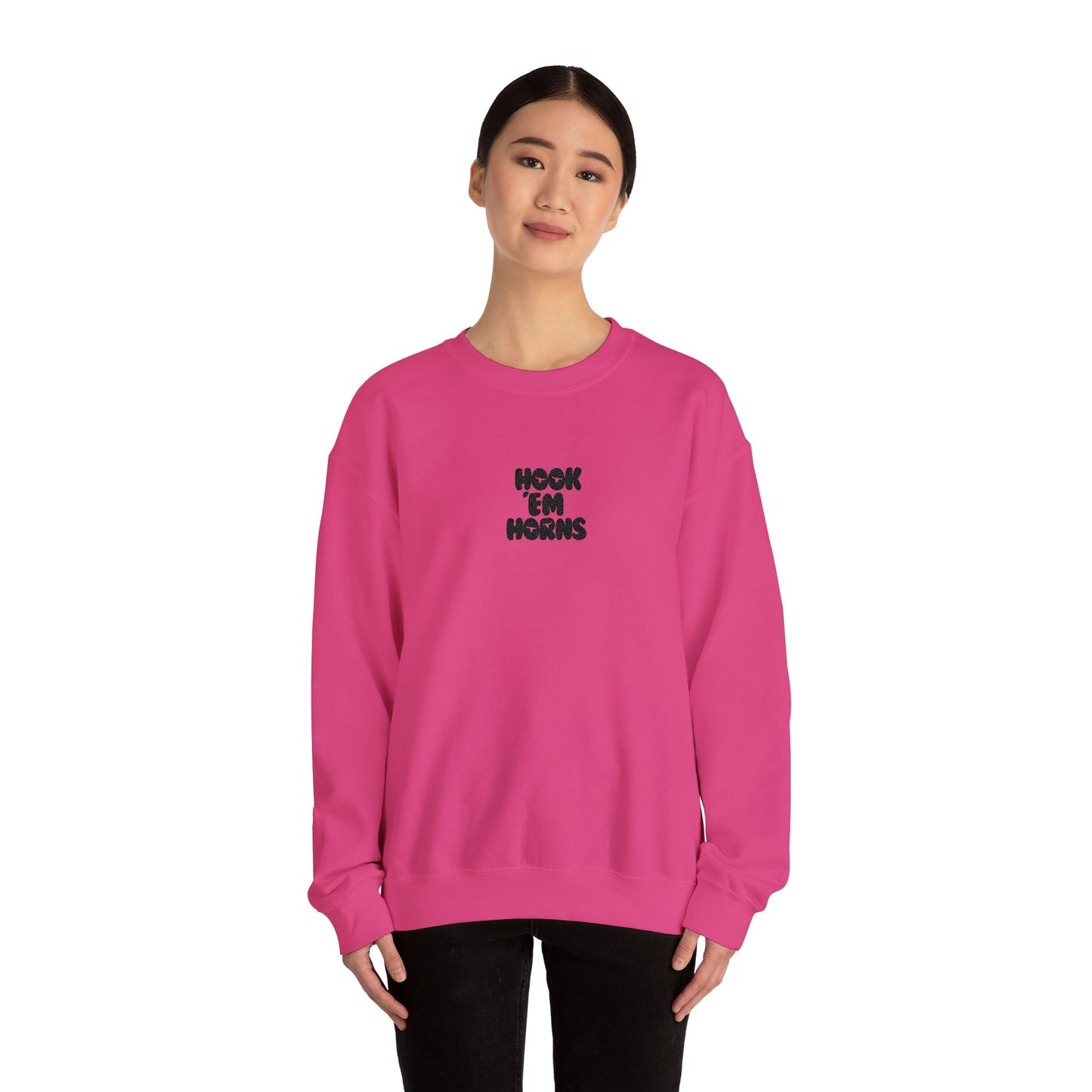 Hook 'Em Horns Embroidered Unisex Heavy Blend Crewneck