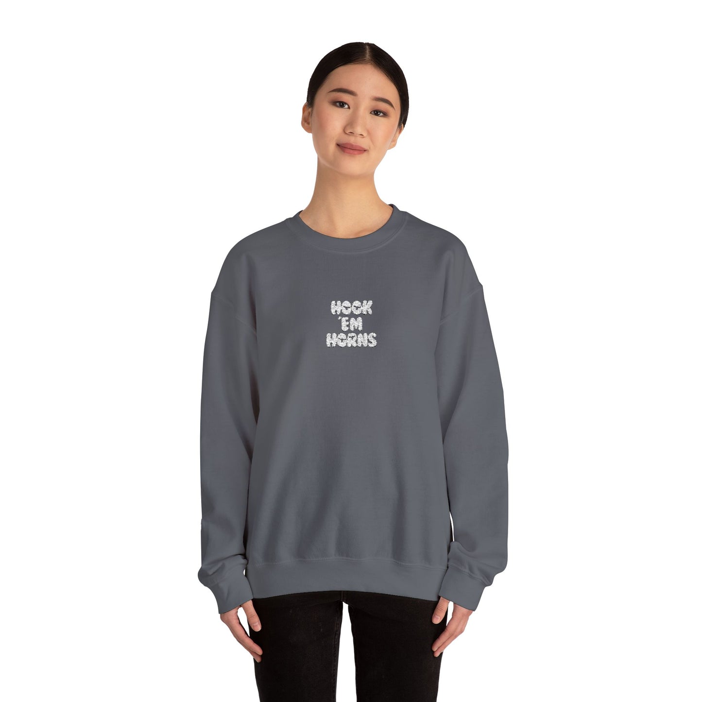 Hook 'Em Horns Embroidered Unisex Heavy Blend Crewneck