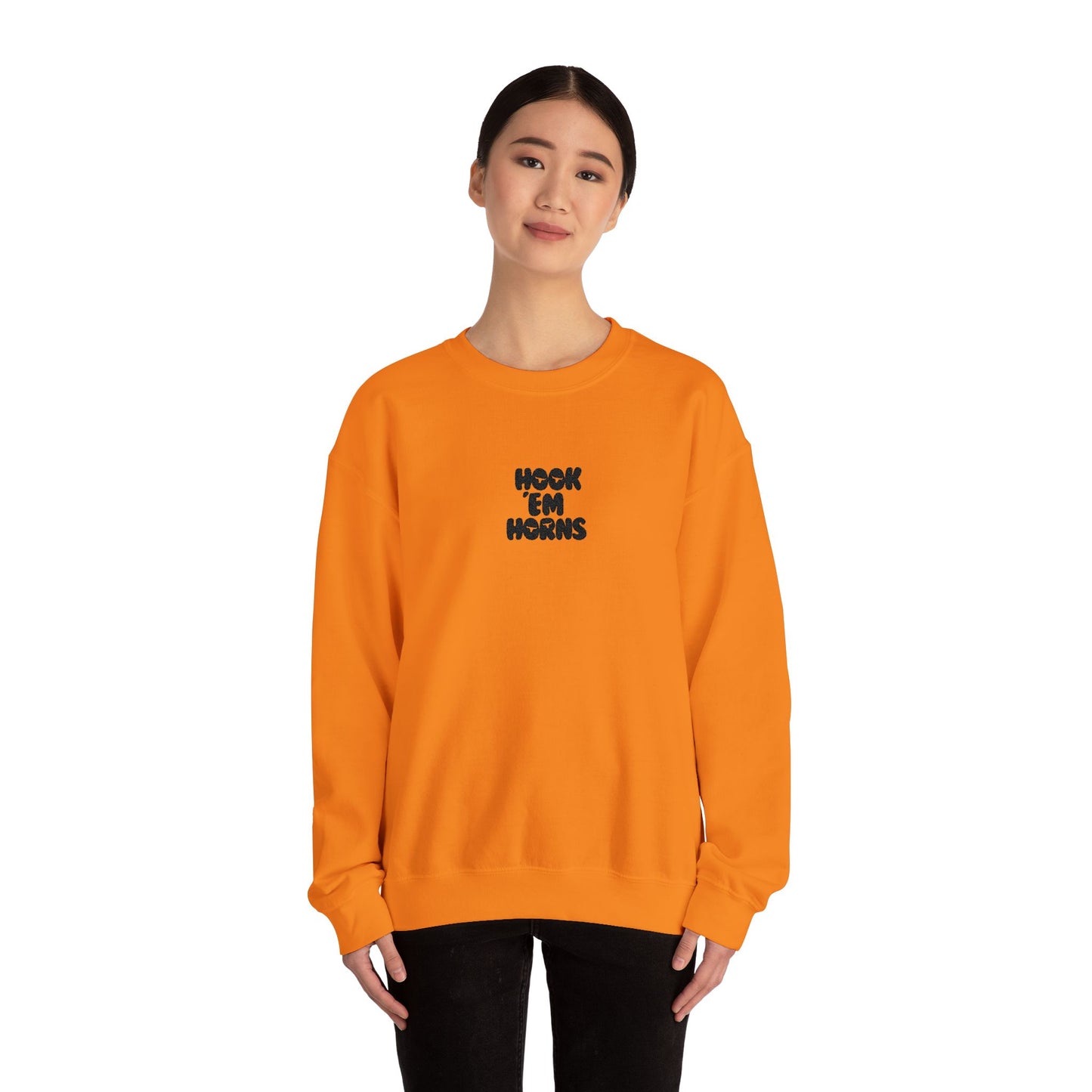 Hook 'Em Horns Embroidered Unisex Heavy Blend Crewneck