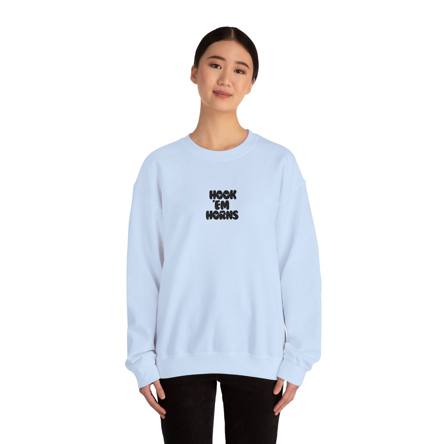 Hook 'Em Horns Embroidered Unisex Heavy Blend Crewneck