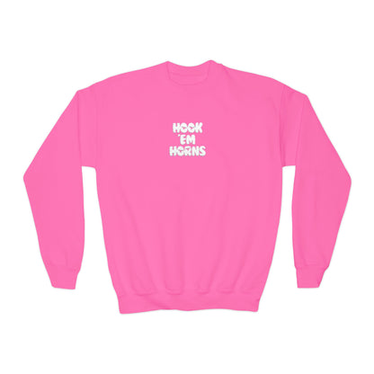 Hook 'Em Horns Embroidered Youth Crewneck