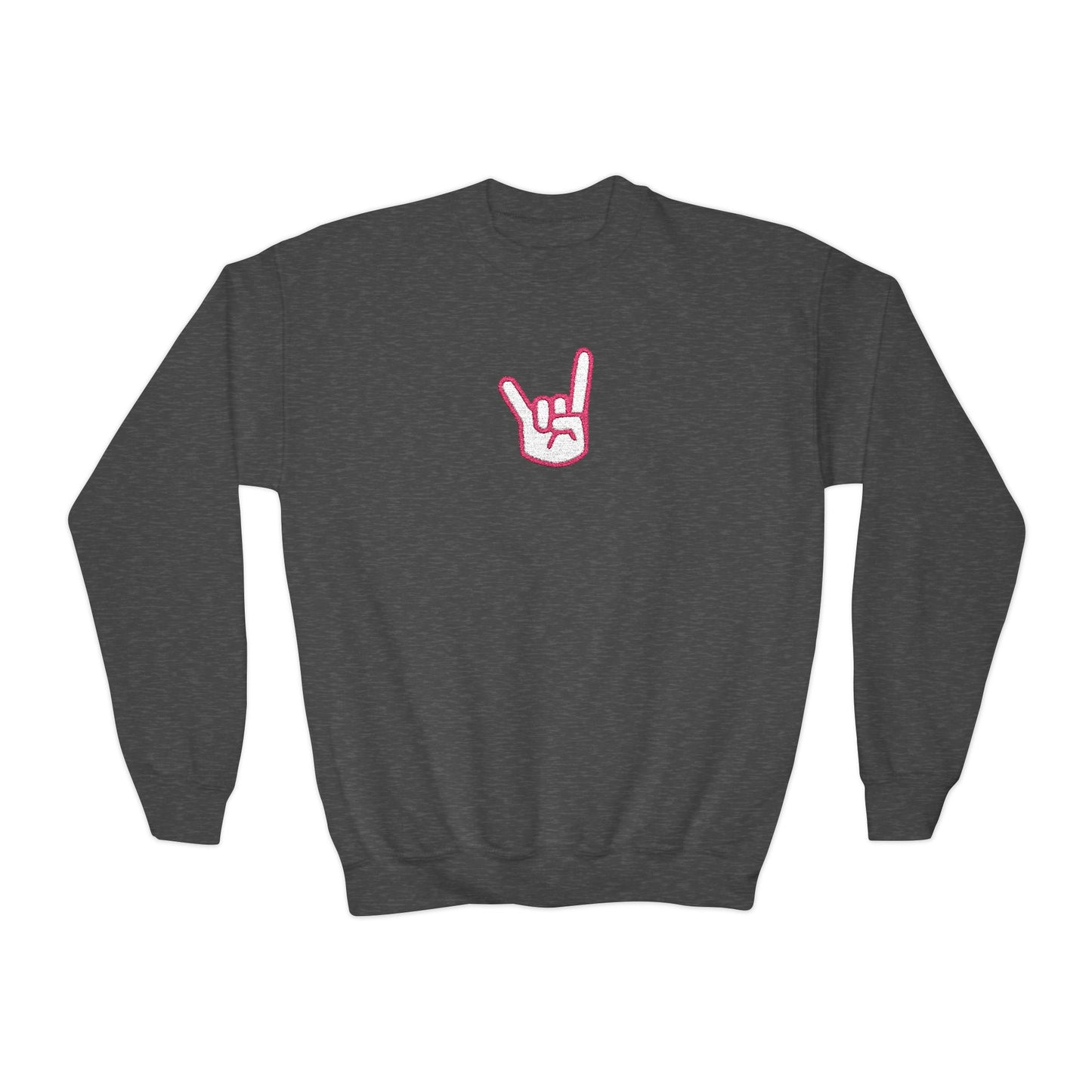 Hook 'Em Hand Embroidered Youth Crewneck Sweatshirt