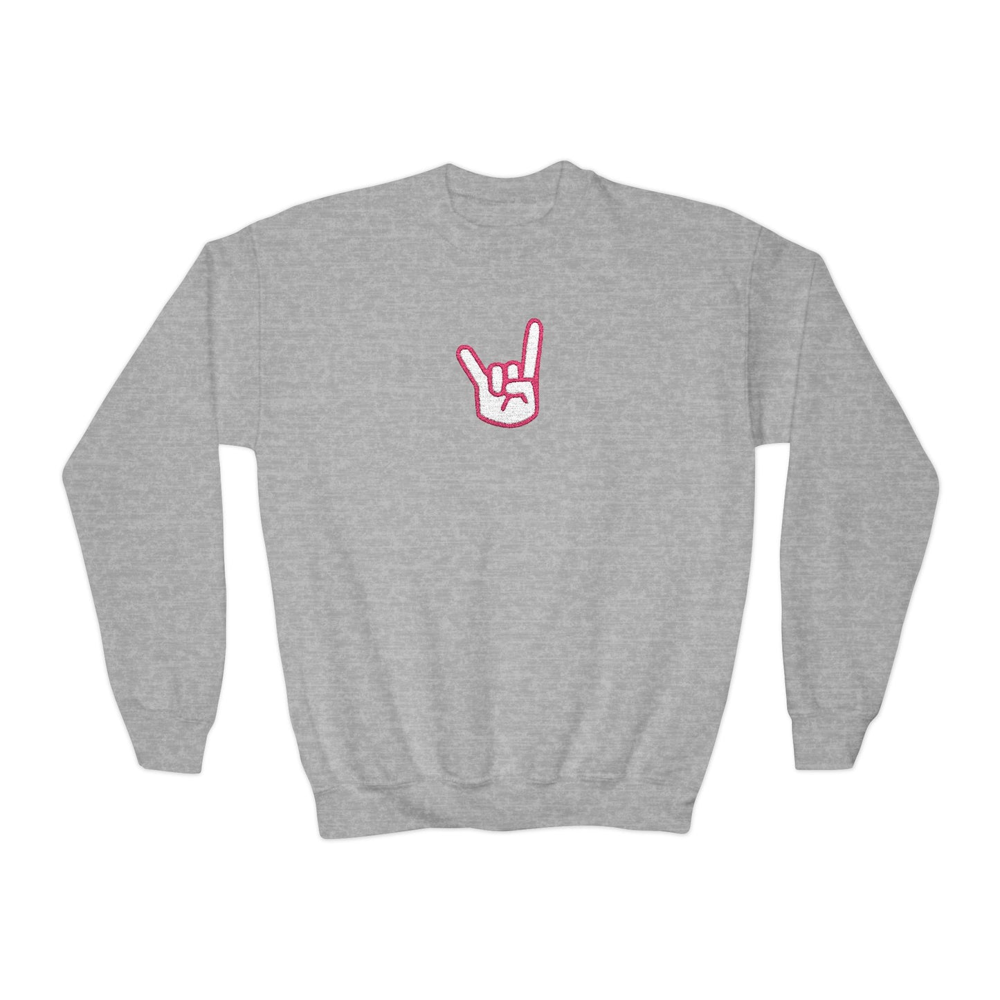 Hook 'Em Hand Embroidered Youth Crewneck Sweatshirt