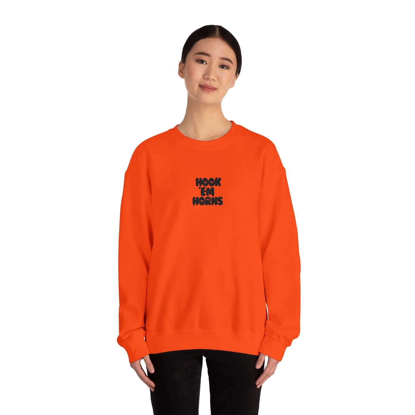 Hook 'Em Horns Embroidered Unisex Heavy Blend Crewneck